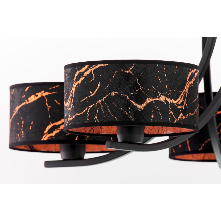 Jupiter 2107 - Kronleuchter an Kette ARTHUR 5xE27/15W/230V schwarz/orange/Marmordekor