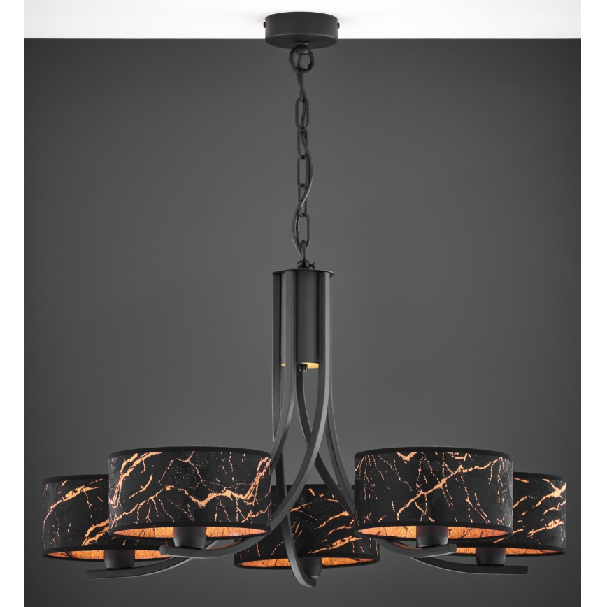 Jupiter 2107 - Lampadario a catena ARTHUR 5xE27/15W/230V nero/arancione/finitura effetto marmo
