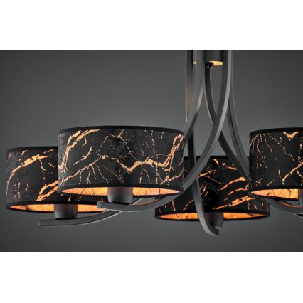 Jupiter 2107 - Lampadario a catena ARTHUR 5xE27/15W/230V nero/arancione/finitura effetto marmo