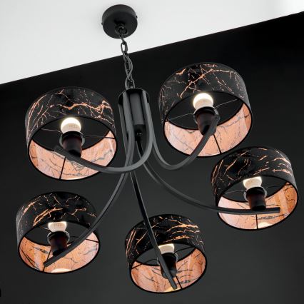 Jupiter 2107 - Lampadario a catena ARTHUR 5xE27/15W/230V nero/arancione/finitura effetto marmo