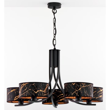 Jupiter 2107 - Lampadario a catena ARTHUR 5xE27/15W/230V nero/arancione/finitura effetto marmo