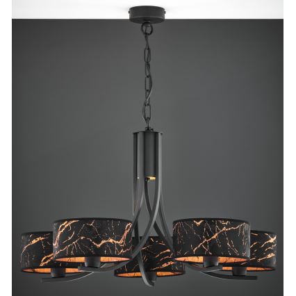 Jupiter 2107 - Lustre suspendu par chaîne ARTHUR 5xE27/15W/230V noir/orange/décor marbre