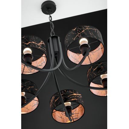 Jupiter 2107 - Lustre suspendu par chaîne ARTHUR 5xE27/15W/230V noir/orange/décor marbre