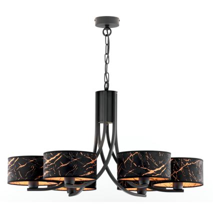 Jupiter 2108 - Kronleuchter an Kette ARTHUR 6xE27/15W/230V schwarz/orange/Marmor-Dekor
