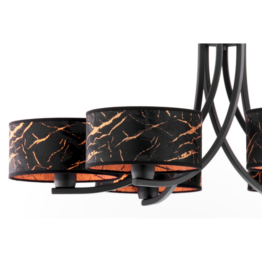 Jupiter 2108 - Kronleuchter an Kette ARTHUR 6xE27/15W/230V schwarz/orange/Marmor-Dekor