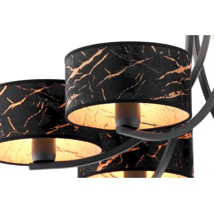 Jupiter 2108 - Kronleuchter an Kette ARTHUR 6xE27/15W/230V schwarz/orange/Marmor-Dekor
