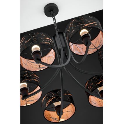 Jupiter 2108 - Kronleuchter an Kette ARTHUR 6xE27/15W/230V schwarz/orange/Marmor-Dekor