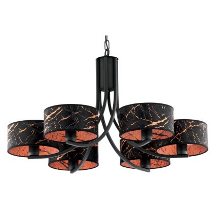 Jupiter 2108 - Lustre sur chaîne ARTHUR 6xE27/15W/230V noir/orange/décor imitation marbre