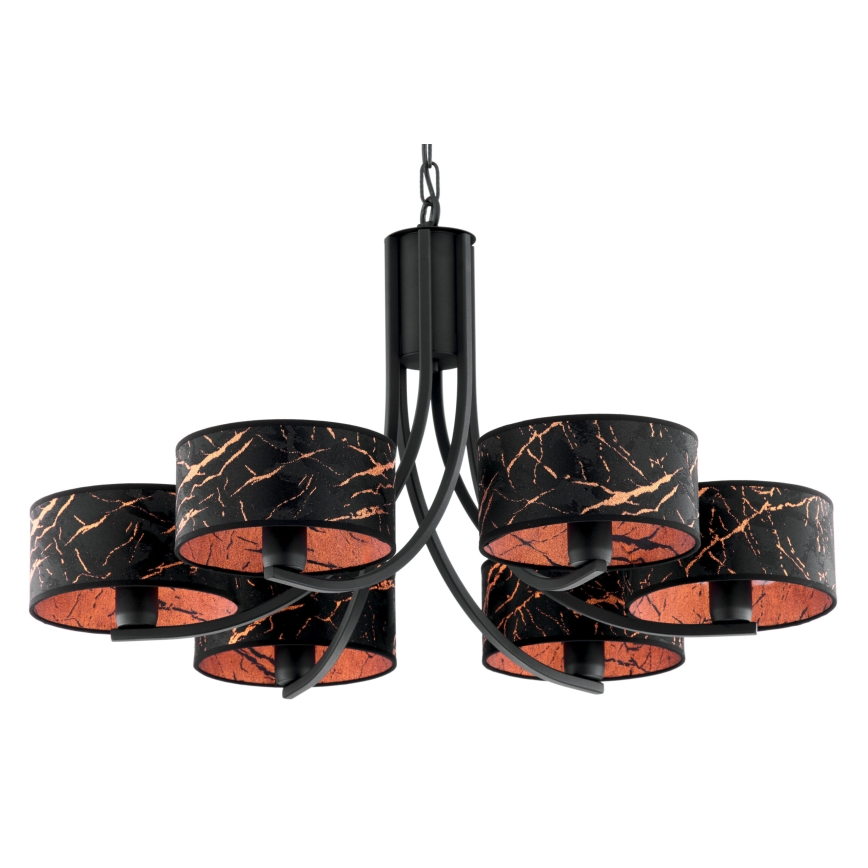 Jupiter 2108 - Lustre sur chaîne ARTHUR 6xE27/15W/230V noir/orange/décor imitation marbre