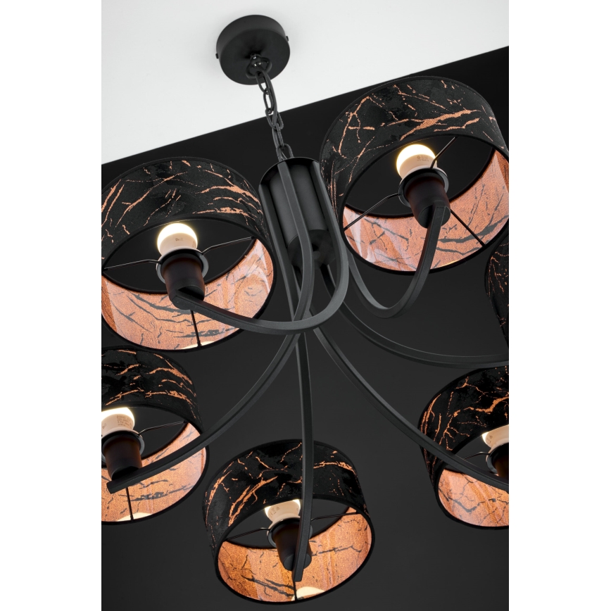 Jupiter 2108 - Lustre sur chaîne ARTHUR 6xE27/15W/230V noir/orange/décor imitation marbre