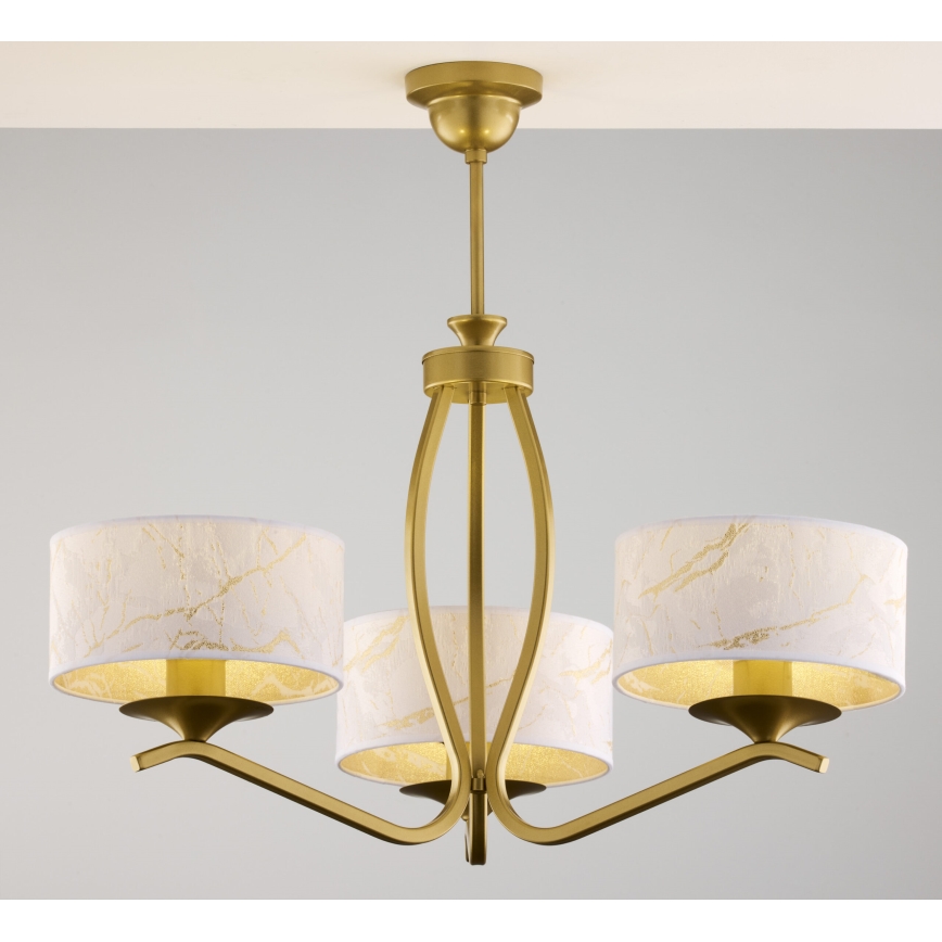 Jupiter 2109 - Lustre sur tige KASZMIR 3xE27/15W/230V blanc/or/décor marbre