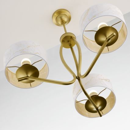 Jupiter 2109 - Lustre sur tige KASZMIR 3xE27/15W/230V blanc/or/décor marbre