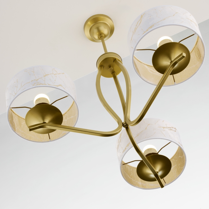 Jupiter 2109 - Lustre sur tige KASZMIR 3xE27/15W/230V blanc/or/décor marbre