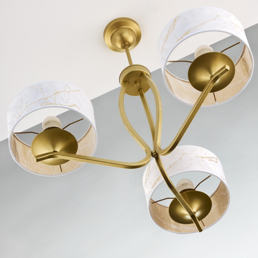 Jupiter 2109 - Lustre sur tige KASZMIR 3xE27/15W/230V blanc/or/décor marbre
