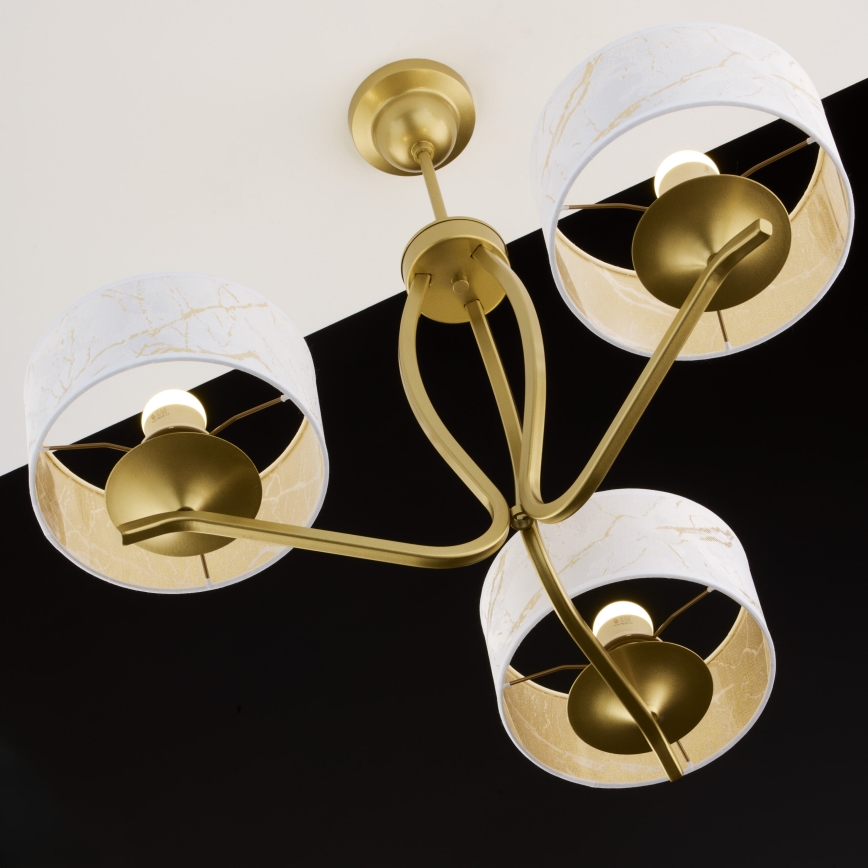 Jupiter 2109 - Lustre sur tige KASZMIR 3xE27/15W/230V blanc/or/décor marbre