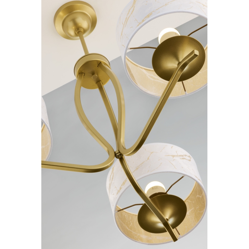 Jupiter 2109 - Lustre sur tige KASZMIR 3xE27/15W/230V blanc/or/décor marbre