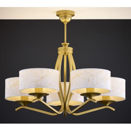 Jupiter 2110 - Lampadario su asta KASZMIR 5xE27/15W/230V bianco/oro/effetto marmo