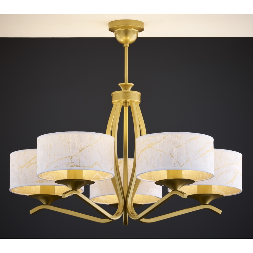 Jupiter 2110 - Lampadario su asta KASZMIR 5xE27/15W/230V bianco/oro/effetto marmo