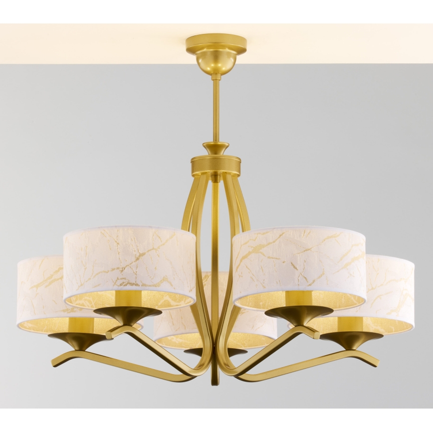 Jupiter 2110 - Lampadario su asta KASZMIR 5xE27/15W/230V bianco/oro/effetto marmo
