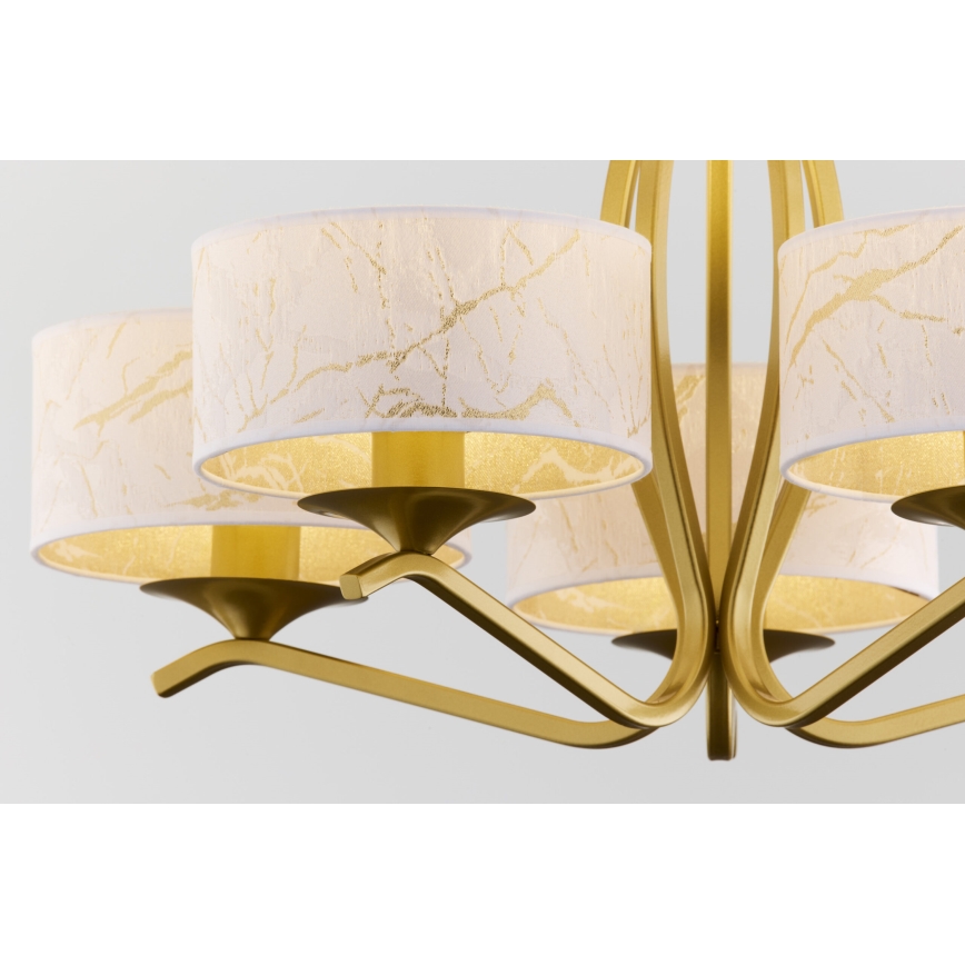 Jupiter 2110 - Lampadario su asta KASZMIR 5xE27/15W/230V bianco/oro/effetto marmo