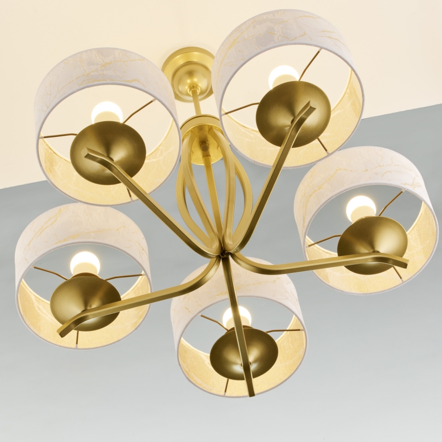 Jupiter 2110 - Lampadario su asta KASZMIR 5xE27/15W/230V bianco/oro/effetto marmo