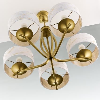 Jupiter 2110 - Lampadario su asta KASZMIR 5xE27/15W/230V bianco/oro/effetto marmo