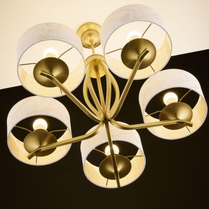 Jupiter 2110 - Lampadario su asta KASZMIR 5xE27/15W/230V bianco/oro/effetto marmo