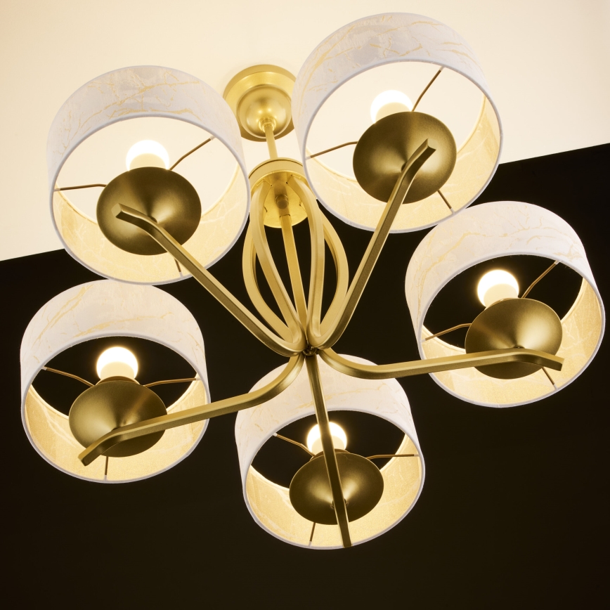 Jupiter 2110 - Lampadario su asta KASZMIR 5xE27/15W/230V bianco/oro/effetto marmo