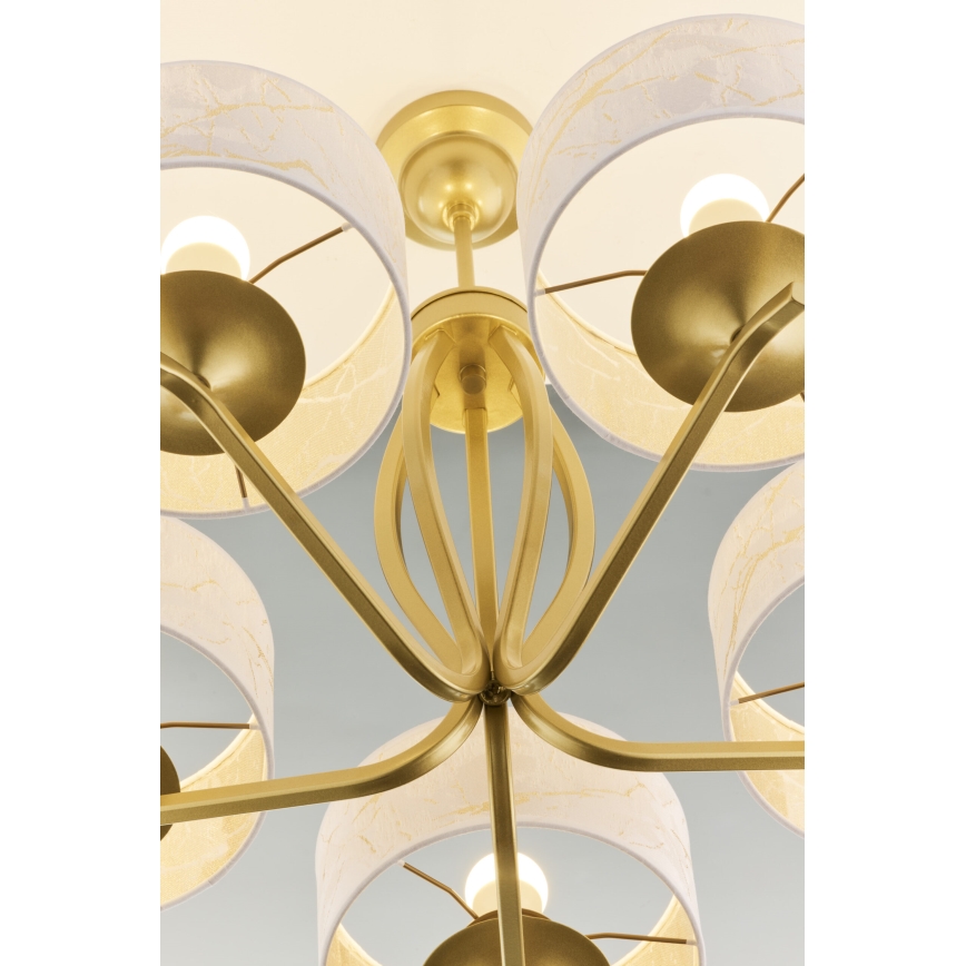 Jupiter 2110 - Lampadario su asta KASZMIR 5xE27/15W/230V bianco/oro/effetto marmo
