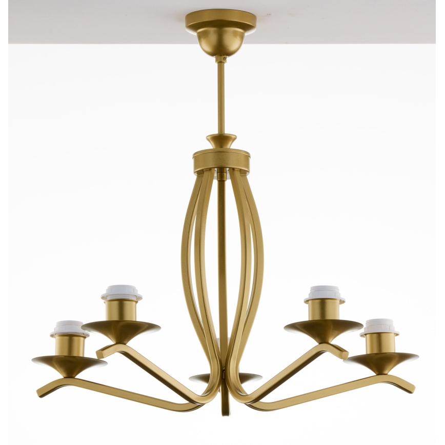 Jupiter 2110 - Lampadario su asta KASZMIR 5xE27/15W/230V bianco/oro/effetto marmo