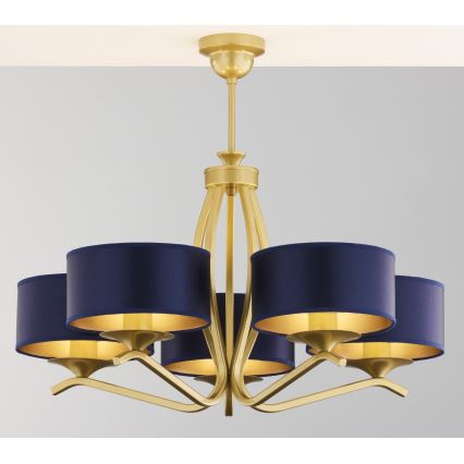 Jupiter 2114 - Deckenleuchte mit Stange KASZMIR 5xE27/15W/230V blau/gold