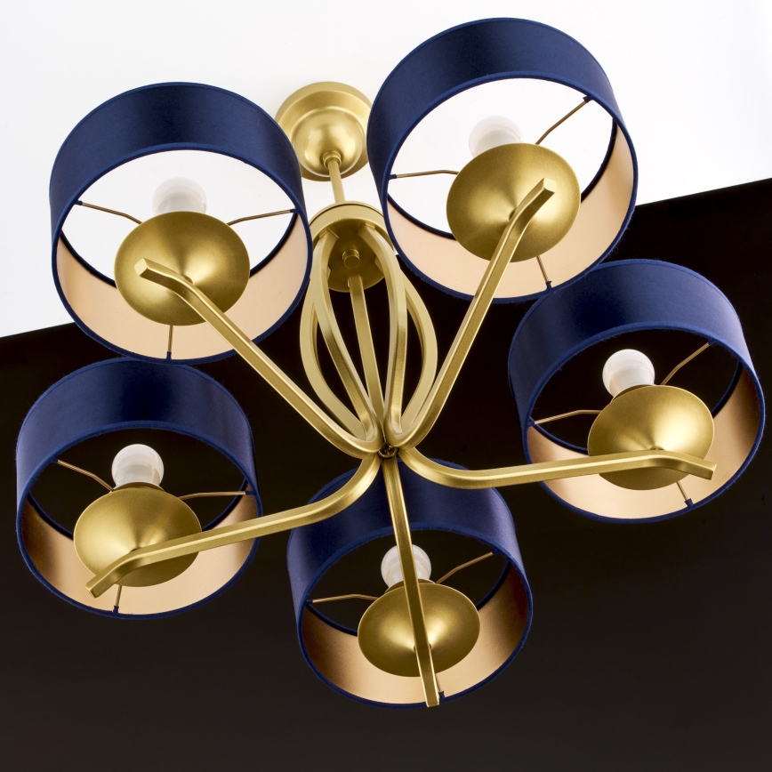 Jupiter 2114 - Deckenleuchte mit Stange KASZMIR 5xE27/15W/230V blau/gold