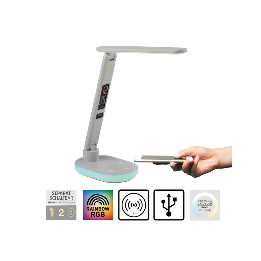 JUST LIGHT. 11018-16 - Lampada da tavolo dimmerabile a tocco LED RGBW con ricarica wireless TINA LED/4W/230V bianca
