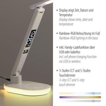 JUST LIGHT. 11018-16 - Lampada da tavolo dimmerabile a tocco LED RGBW con ricarica wireless TINA LED/4W/230V bianca