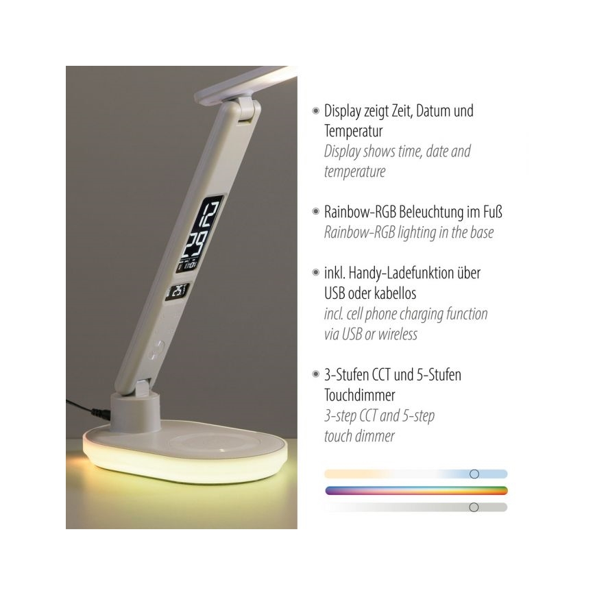 JUST LIGHT. 11018-16 - Lampada da tavolo dimmerabile a tocco LED RGBW con ricarica wireless TINA LED/4W/230V bianca