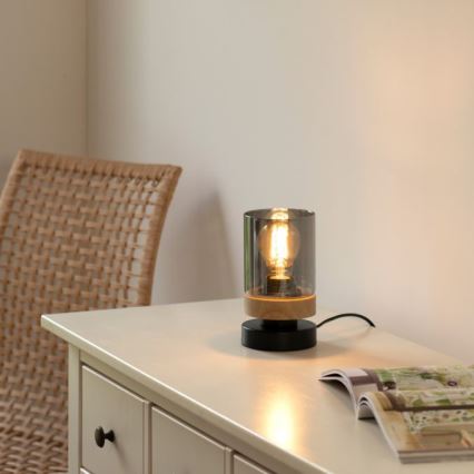 JUST LIGHT. 11310-18 - Tischleuchte PASQUAL 1xE27/40W/230V schwarz/Gummibaum