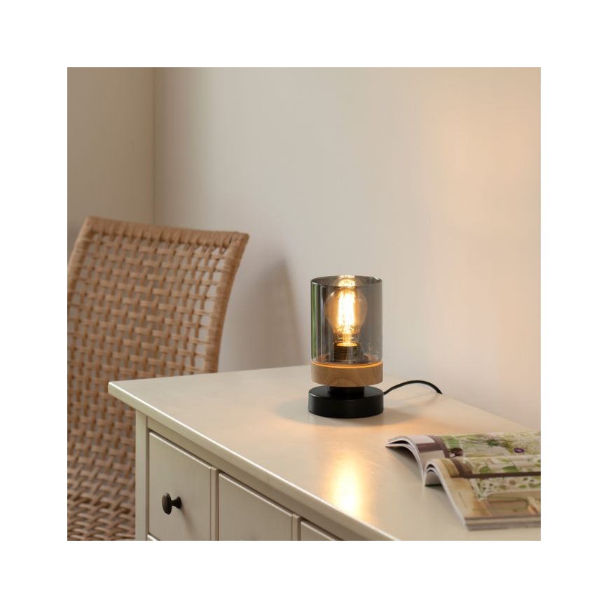 JUST LIGHT. 11310-18 - Tischleuchte PASQUAL 1xE27/40W/230V schwarz/Gummibaum