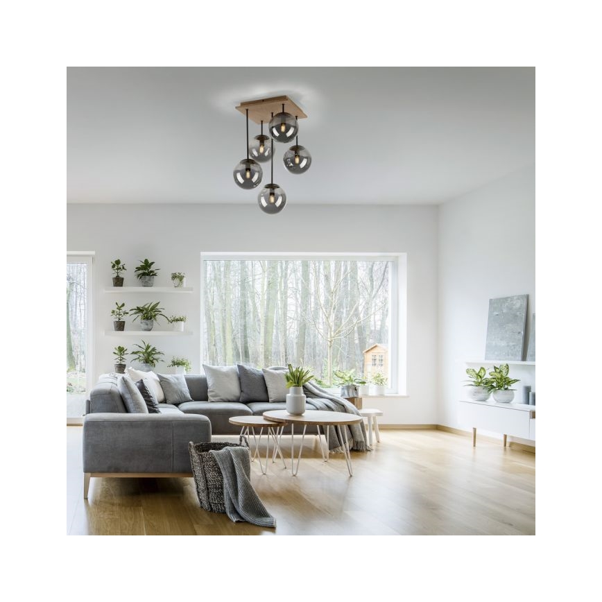 JUST LIGHT. 11395-79 - Deckenleuchte an Stange WIDOW 5xE14/25W/230V Eiche