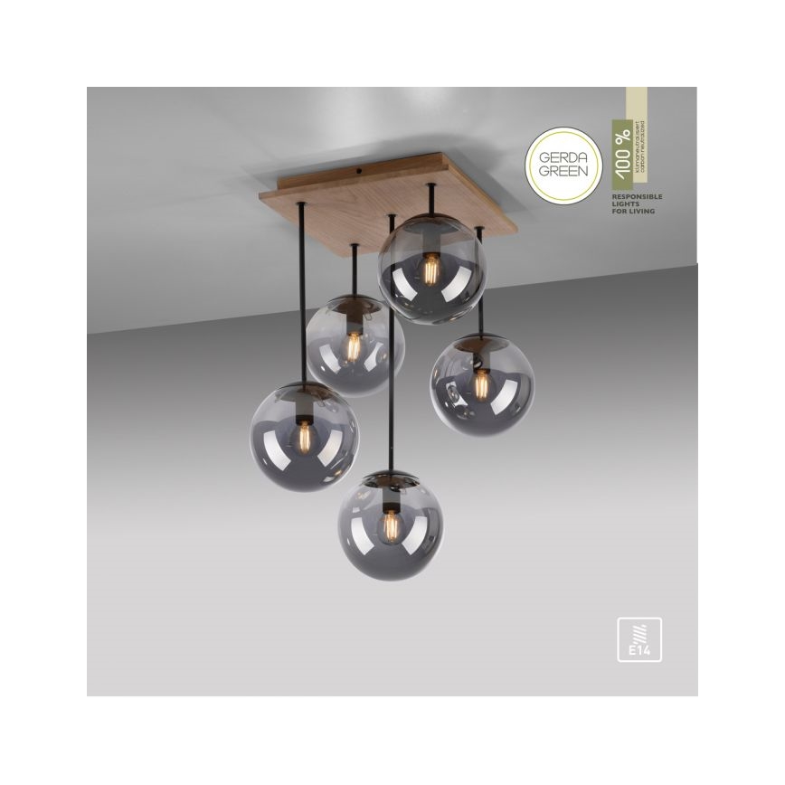 JUST LIGHT. 11395-79 - Deckenleuchte an Stange WIDOW 5xE14/25W/230V Eiche