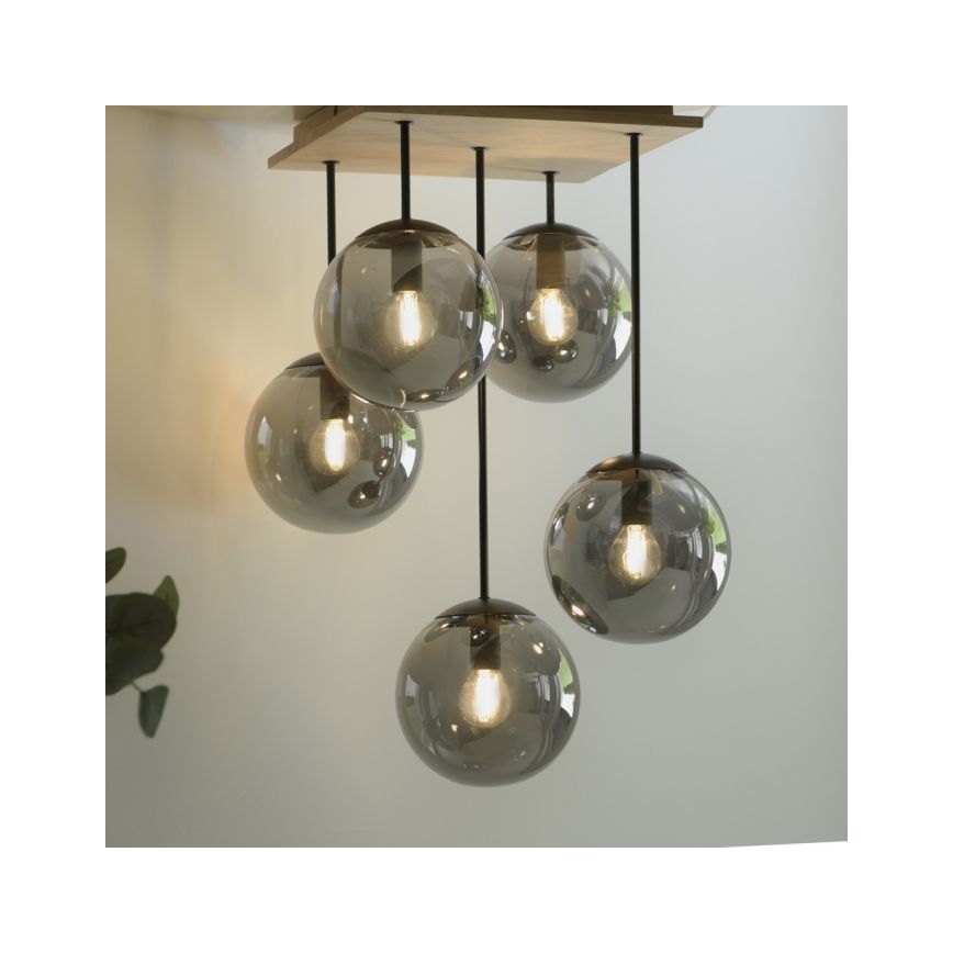 JUST LIGHT. 11395-79 - Deckenleuchte an Stange WIDOW 5xE14/25W/230V Eiche