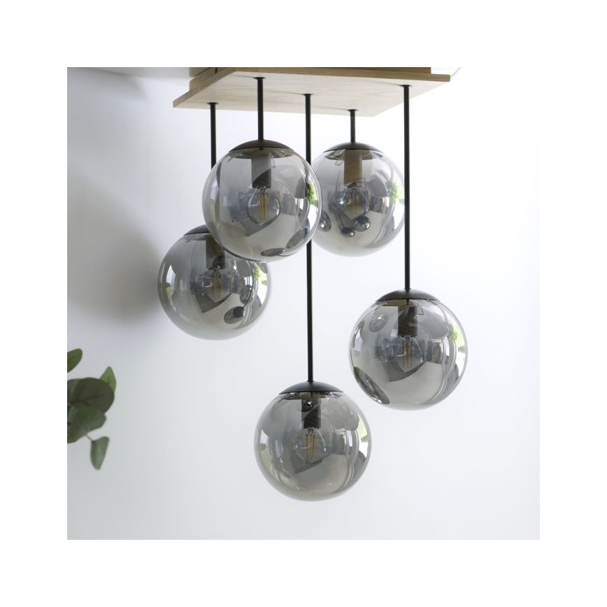 JUST LIGHT. 11395-79 - Deckenleuchte an Stange WIDOW 5xE14/25W/230V Eiche