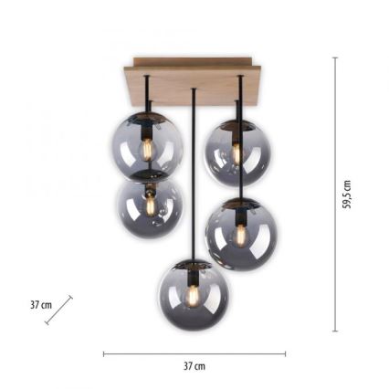 JUST LIGHT. 11395-79 - Deckenleuchte an Stange WIDOW 5xE14/25W/230V Eiche