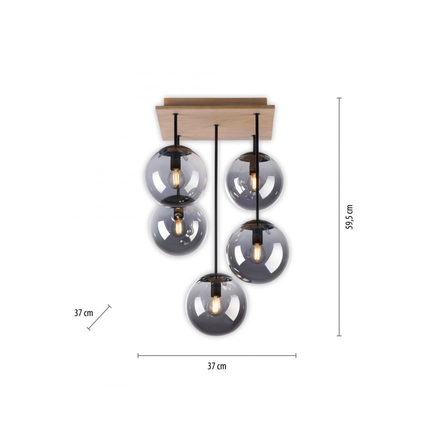 JUST LIGHT. 11395-79 - Deckenleuchte an Stange WIDOW 5xE14/25W/230V Eiche