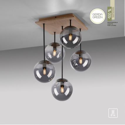 JUST LIGHT. 11395-79 - Lampadario a sospensione con supporto rigido WIDOW 5xE14/25W/230V quercia
