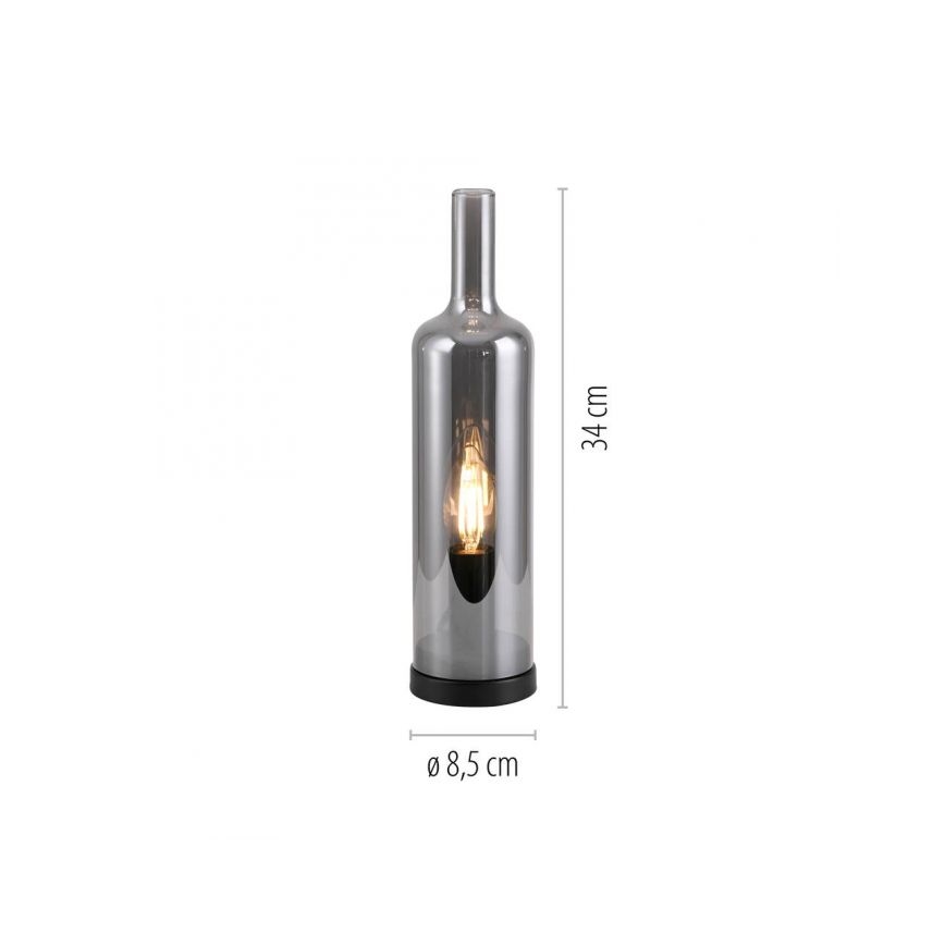 JUST LIGHT. 14006-25 - Tischlampe BOTTLE 1xE14/25W/230V schwarz/rauchfarben