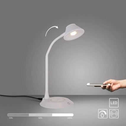 JUST LIGHT. 14414-16 - Lampe de table LED dimmable, tactile et flexible avec charge sans fil PUCKI LED/4,5W/230V blanche