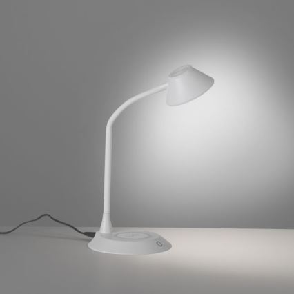 JUST LIGHT. 14414-16 - Dimmbare, flexible Touch-Tischlampe mit PUCKI induktivem Ladegerät, 4,5W, 230V in Weiß