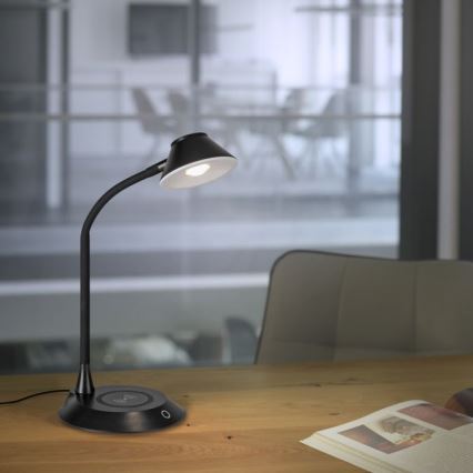 JUST LIGHT. 14414-18 - Lampada da tavolo LED dimmerabile, flessibile e a sfioramento con ricarica wireless PUCKI LED/4,5W/230V nero