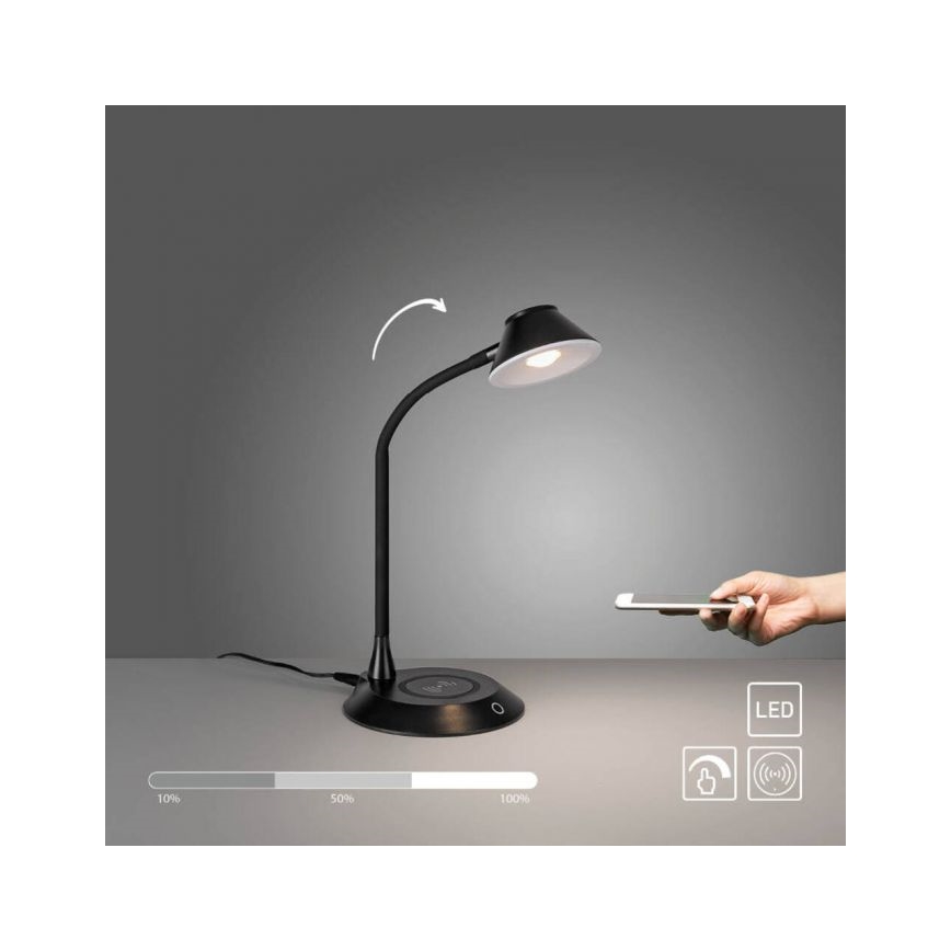 JUST LIGHT. 14414-18 - Lampe de bureau LED tactile et dimmable, flexible, avec charge sans fil PUCKI LED/4,5W/230V noire