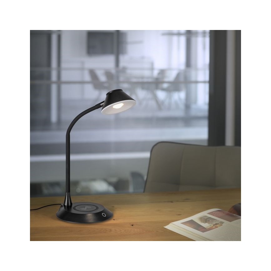 JUST LIGHT. 14414-18 - Lampe de bureau LED tactile et dimmable, flexible, avec charge sans fil PUCKI LED/4,5W/230V noire